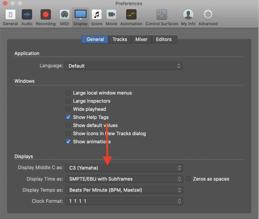 How to change middle C to C4 on Logic Pro, Step 2