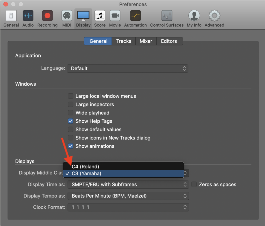 How to change middle C to C4 on Logic Pro, Step 3