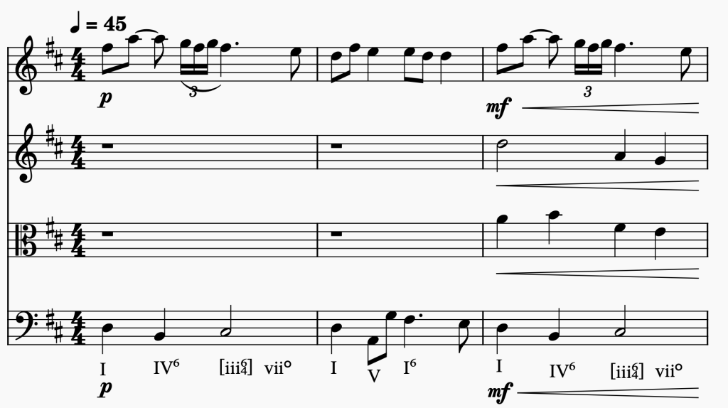 Classical string quartet piece demonstrating roman numeral analysis.