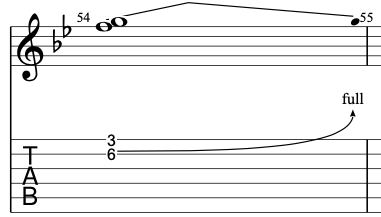 A double stop string bend on electric guitar.