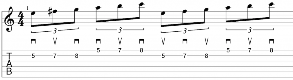 guitar picking exercise in key of e minor