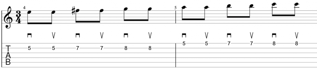 guitar picking exercise in key of e minor to help two hands stay in time