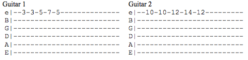 The original melody and the melody harmonised a fifth higher, written out on guitar.