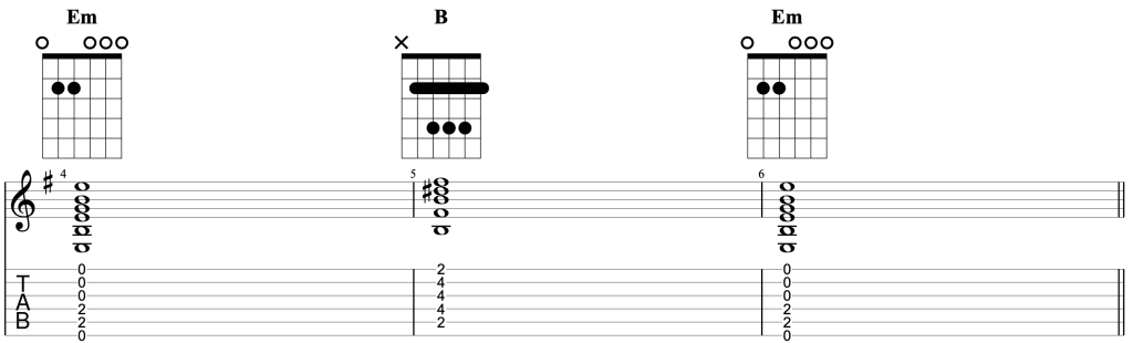 How to play the progression Em - B - Em on guitar.