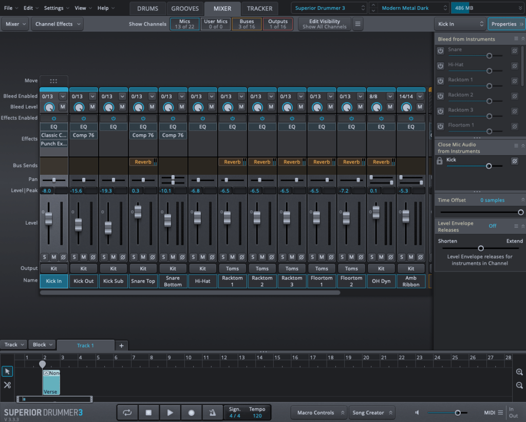 Modern metal dark mixer presets in superior drummer 3