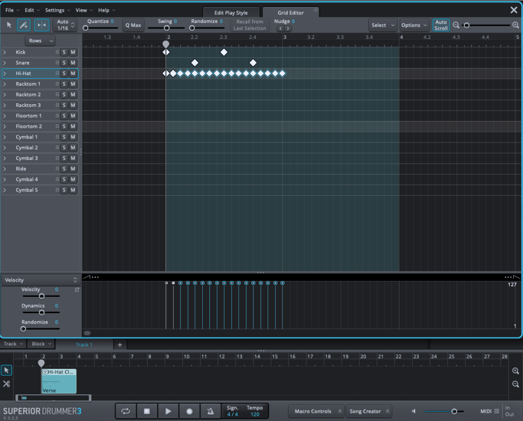 Superior drummer 3 comes with an easy to use grid editor